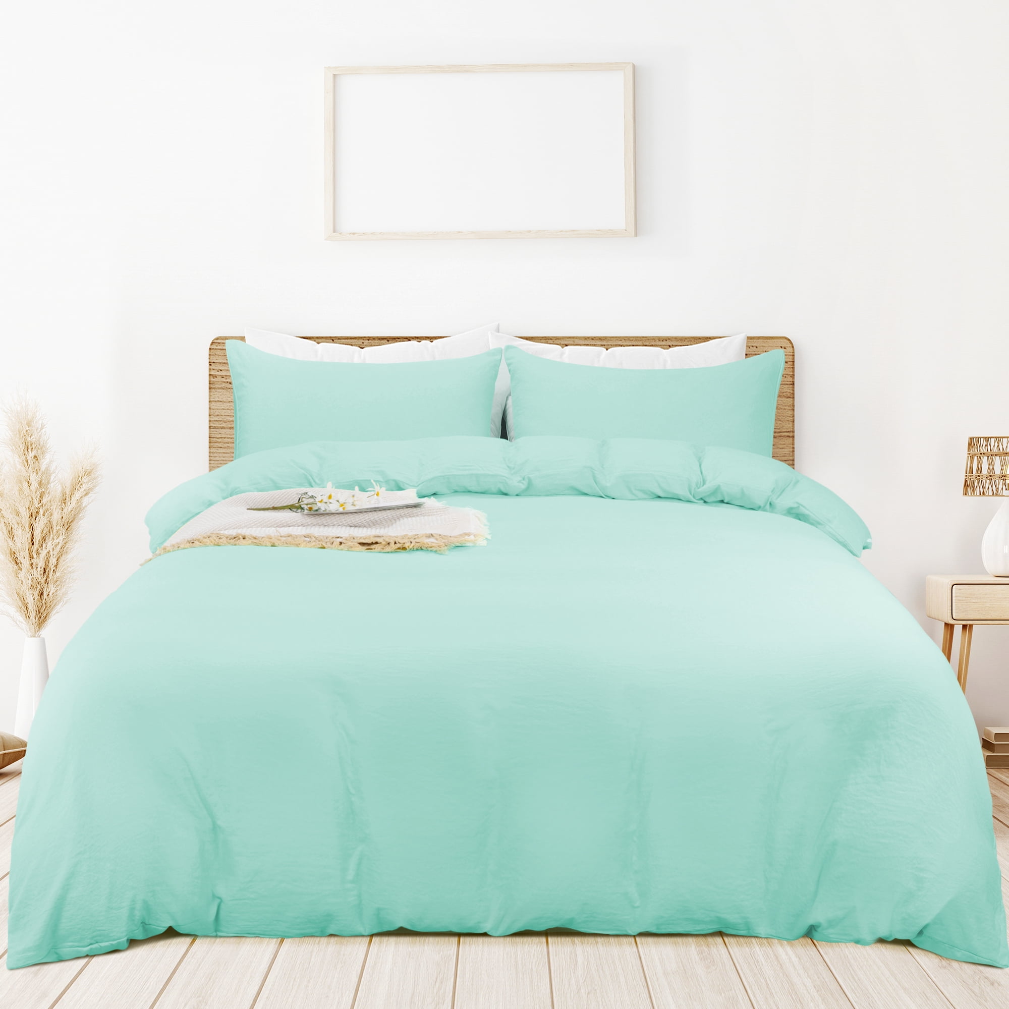 PiccoCasa 3 Pieces Microfiber Soft Breathable Duvet Cover Set Aqua Blue Queen