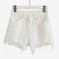 thumbnail image 4 of AherBiu Plus Size Jean Shorts for Women Frayed High Waisted Ripped Jeans Tassels A-Line Denim Shorts, 4 of 5