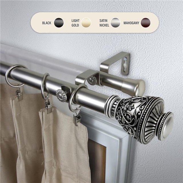 Central Design 100-09-665-D Tringle à Rideaux Double Ron de 1 Po avec Rallonge de 66 à 120 Po, Nickel Satiné