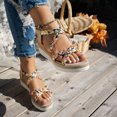 thumbnail image 4 of Sandales Compensées Espadrilles pour Femmes Ethniques Boho à Pampilles Plateforme à Talons Hauts Épais Chaussures d'Été de Plage et de Robe, 4 of 6