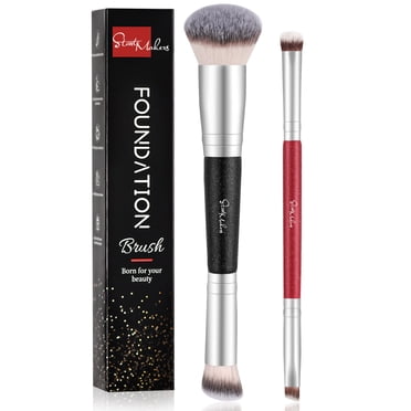 DUAIU Professional Double-Headed Makeup Brush Kabuki Foundation Brush Blush Brush Eye Shadow Brush Loose Powder Brush Premium Face Makeup Brushes Beauty Tools 2Pcs