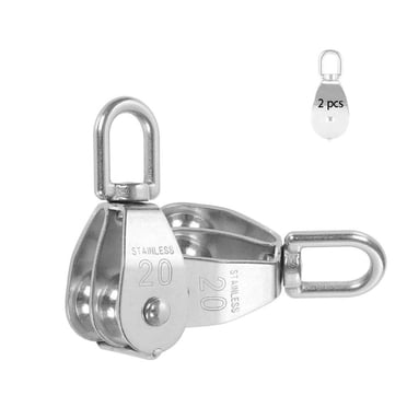 2Pcs Pulley Block, Cable Lifting Pulley, Fixed Double Pulley, Steel Cable Pulley, Cable Pulley, Double Pulley, Stainless Steel Pulley (M20-S)