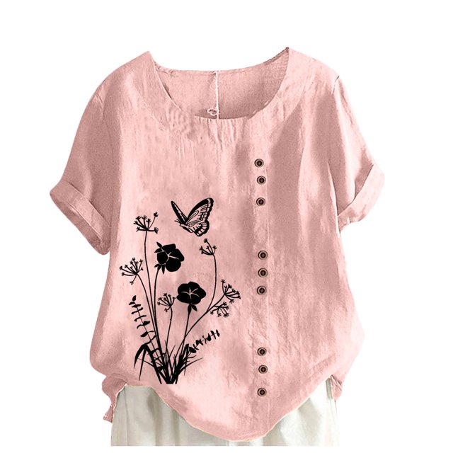 Birdeem Womens Summer Casual Round Neck Short Sleeve Printing Loose Shirt Tops