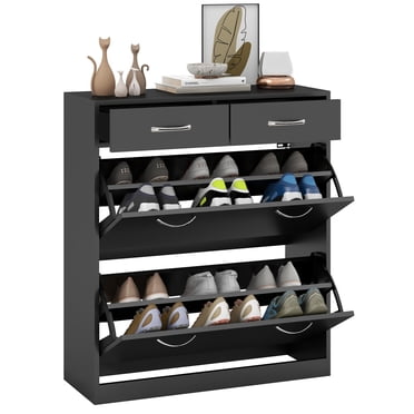 HOMCOM Armoire à Chaussures d'Entrée avec 2 Tiroirs Basculants pour 12 Paires de Chaussures