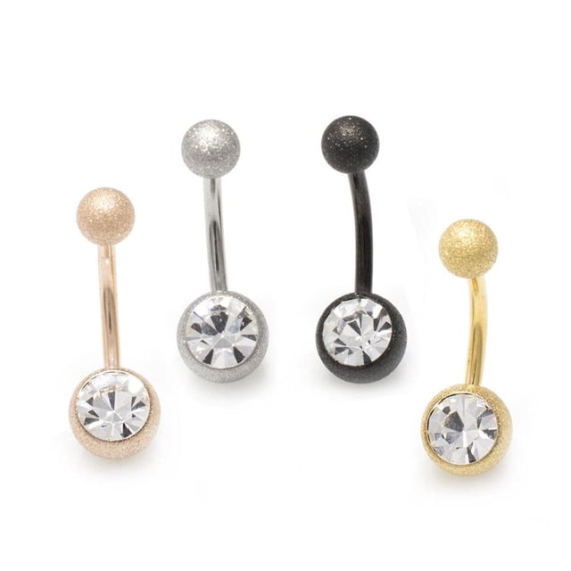 Belly Button Ring 14G Navel Ring Barbell Body Jewelry Sand Finish CZ Ball Ends