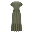 thumbnail image 4 of Penkiiy Robe d'Été Décontractée pour Femme à Manches Courtes, Col Ras du Cou, Robe Longue Fluide à Étages pour la Plage avec Poches, P Vert Armée, 4 of 6