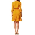 thumbnail image 3 of INSPIRE CHIC Women's Layered Ruffle Hem 3/4 Sleeves Smocked Chiffon A-Line Dress S Yellow, 3 of 8