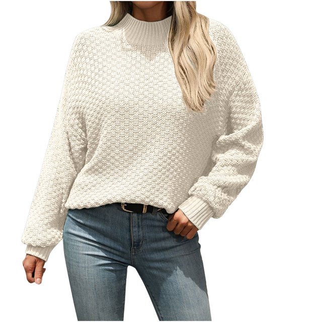 Timegard Hauts pour Femmes Col Roulé Manches Longues Chandail Automne Hiver Décontracté Couleur Unie Blouse Ample Hauts