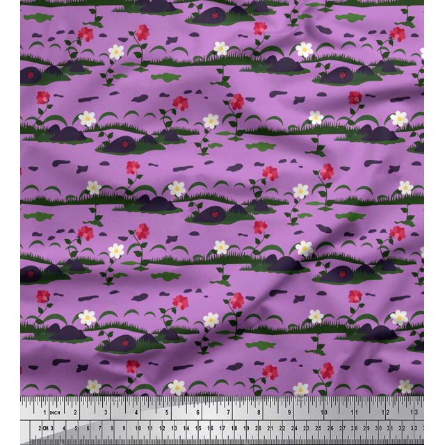 Soimoi Silk Fabric Insect,Leaves & Floral Artistic Print Sewing Fabric Yards 42 Inch Wide