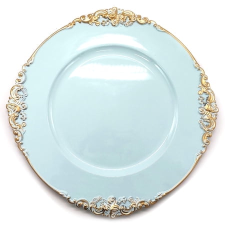 Allgala 13-Inch 48-Pack Case Lot Heavy Quality Round Charger Plates-Floral Light Blue-Hd80844