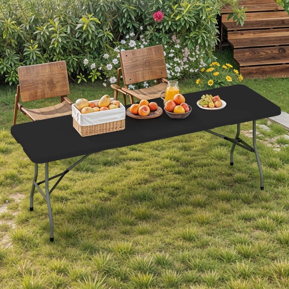 DEXTRUS 8 ft Folding Picnic Table with Carrying Handle, Resin Patio Furniture, Black