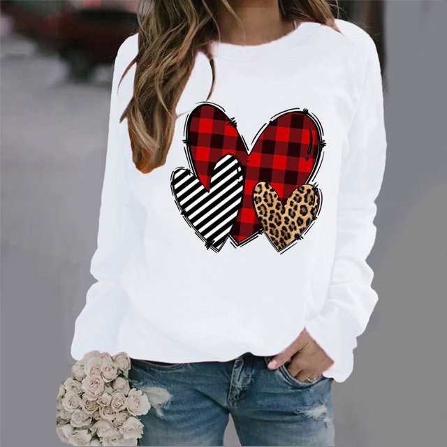 Styesk Chandails à Manches Longues pour Femmes, Imprimé de Cœur, Hauts de Sortie, T-Shirts Confortables et Doux à Col Rond, Chandail à Enfiler, Mode, Ample, Léger, Chandail en Molleton, Graphique de la Saint-Valentin, Hauts Décontractés