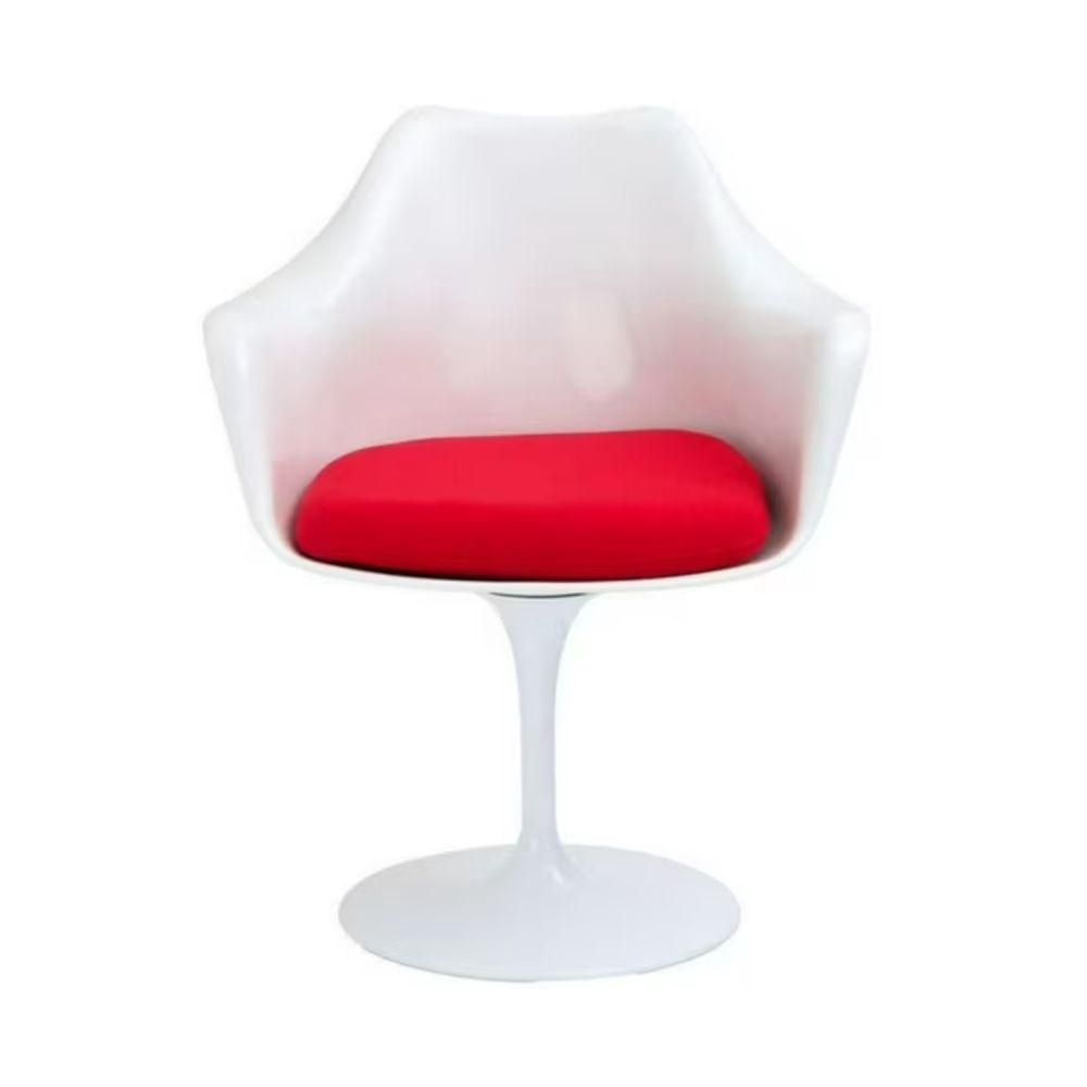 Fauteuil Tulipe Blanc Céleste avec Coussin Rouge