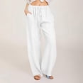 thumbnail image 2 of Dealovy Womens Cotton Linen Pants Elastic High Waisted Drawstring Wide Leg Solid Color Summer Lounge Trousers, 2 of 5