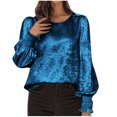 thumbnail image 1 of Women's Long Sleeve Tops, Casual Fashion Round Neck Blouse Solid Color Ruffle Shirt, Basic Tee for Fall Everyday Wear, Office Party Outfits, 1 of 7