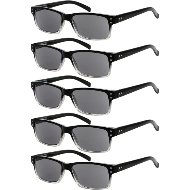 ORUYROP 5 Pack Reading Sunglasses for Men Grey Tinted Lens Readers +2.00