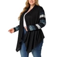 thumbnail image 4 of GRACE & GRANDEUR Cardigan en tricot à manches longues à rayures pour femmes grande taille 4X Noir, 4 of 6
