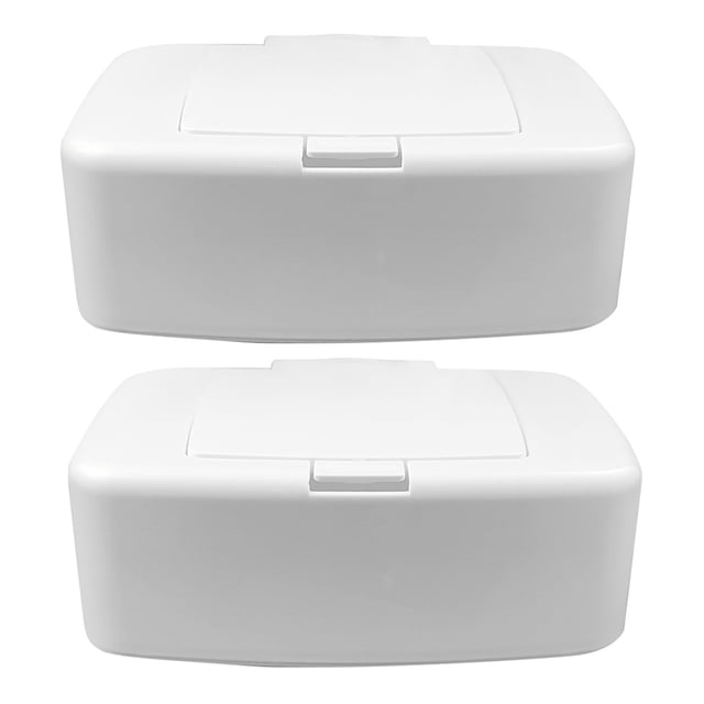 2 Pcs Distributeur de Lingettes Rechargeable Boîte de Mouchoirs Humides Support de Lingettes pour la Maison. l'Image Montre Deux Distributeurs de Lingettes Rectangulaires Blancs en Matériau PP durable, Chacun Doté d'Un Couvercle à Rabat pour un Accès Facile aux Mouchoirs Humides. Format Compact, Mesurant 17.00x10.50x6.00cm, Ces Distributeurs Conviennent à la Maison, au Bureau Ou à l'Automobile. Leur design simple Complète les Espaces de Vie Modernes et Aide à Garder les Lingettes Propres et Organisées.
