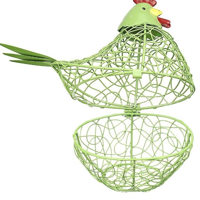 Iron Kitchen Basket Decoration, Chicken-Shaped Storage Rack for Eggs, Ginger & Garlic, Home Craft Wind Lamp for Kitchen, Dining Room & Party Decor, Green Iron Art
