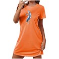 thumbnail image 1 of Mrat Jupe de Pyjama à Manches Courtes pour Femmes Nuisette Courte Surdimensionnée pour Femmes Mode Imprimé Poitrine Robe de Nuit à Manches Courtes P-86 Orange TTG, 1 of 6