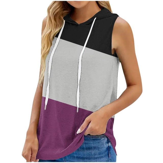 IROINID Hauts Sans Manches pour Femmes, Haut à Capuchon de Sport Ample et Surdimensionné à Col Rond Imprimé pour Femmes Violet G