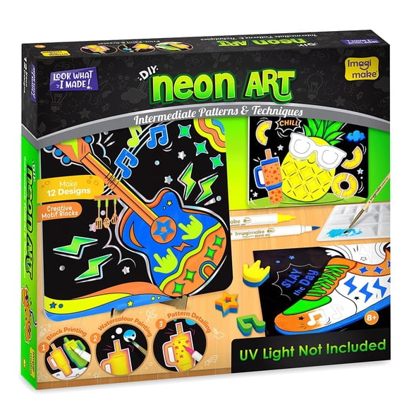 Imagimake DIY Neon Art Kit | Watercolor Paint Set | 12 Exciting Neon Art Projects in Arts and Crafts for Kids Ages 8-12-14-16 | Craft Kits for Adults & Kids | 8 Year Old Girl & Boy Birthday Gift