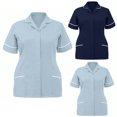 thumbnail image 2 of Hauts de Sarrau à Manches Courtes pour Femmes, Haut de Sarrau Boutonné pour Femmes, Chemises d'Uniforme d'Entretien Ménager, T-Shirt d'Infirmière, Haut, 2 of 4