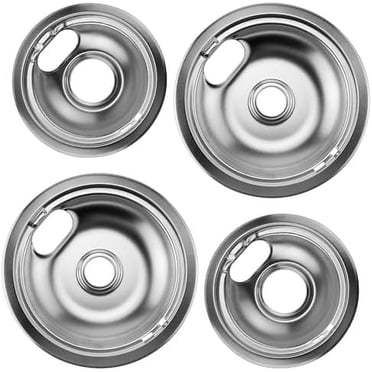W10196406 et W10196405 Ensemble de Poêles à Égouttement pour Cuisinière Chromée pour Whirlpool Amana Maytag Magic-Chef Kenmore, Cuisinière Électrique avec Fente de Verrouillage, Comprend 2 Bols d'Égouttement de 6 Pouces et 2 de 8 Pouces