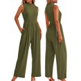 thumbnail image 4 of YTDSCS Womens Sleeveless Jumpsuits Summer One Piece Wide-Leg Pants Women's Solid Color Rompers with Pocket S-2XL, 4 of 7