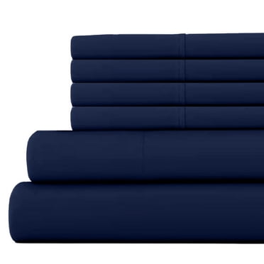 Ensemble de Draps en Coton 6 Pcs Taille TG Complète Couleur Bleu Marine Giza 800 Fils - Poches Profondes 18 Pouces