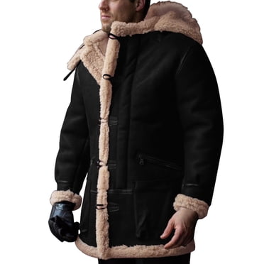 Ketyyh-chn99 Rain Coat Men Waterproof Long Fall Men's Bomber Jacket Casual Fall Winter Men Plus Size Hooded Winter Button Coat Long Sleeve Padded Leather Jacket Vintage Thicken Coat Jacket Black,L
