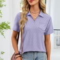 thumbnail image 4 of Pisexur Hauts pour Femmes Tendances Mode Chemises Col à Revers Col en V Manches Courtes Blouse Chic Décontractée Tunique Hauts Violet,P, 4 of 6