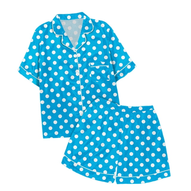 MIASHUI Ensemble de Pyjama 2 Pcs pour Garçons et Filles à Pois Boutonné, Bleu, 2-3 Ans