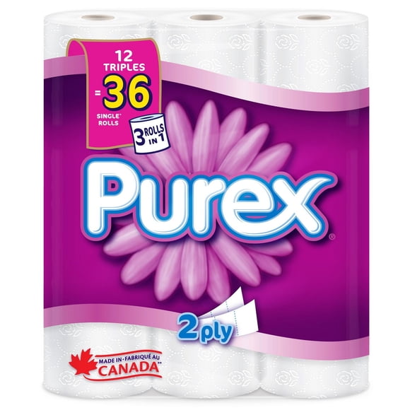 Purex Toilet Paper, Hypoallergenic and Septic Safe, 12 Triple Rolls = 36 Single Rolls