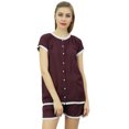 thumbnail image 1 of Bimba Ensemble de Pyjama en Dentelle Brun pour Femmes à Boutons, Chemise de Nuit en Rayonne et Short, Robe-18, 1 of 11
