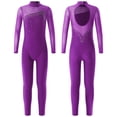 thumbnail image 1 of TiaoBug Combinaison de Patinage Artistique pour Filles, Col Montant en Strass, Tenue de Compétition, Violet, 8, 1 of 7