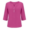 thumbnail image 3 of Babysbule Manches 3/4 pour Haut d'Été pour Femmes Col Rond T-Shirt Ample Mode Tunique à Boutons 2025, 3 of 8