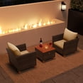 thumbnail image 4 of Costway 3 PCS Outdoor Patio Rattan Bistro Furniture Set Wooden Table Top Cushioned Sofa, 4 of 8