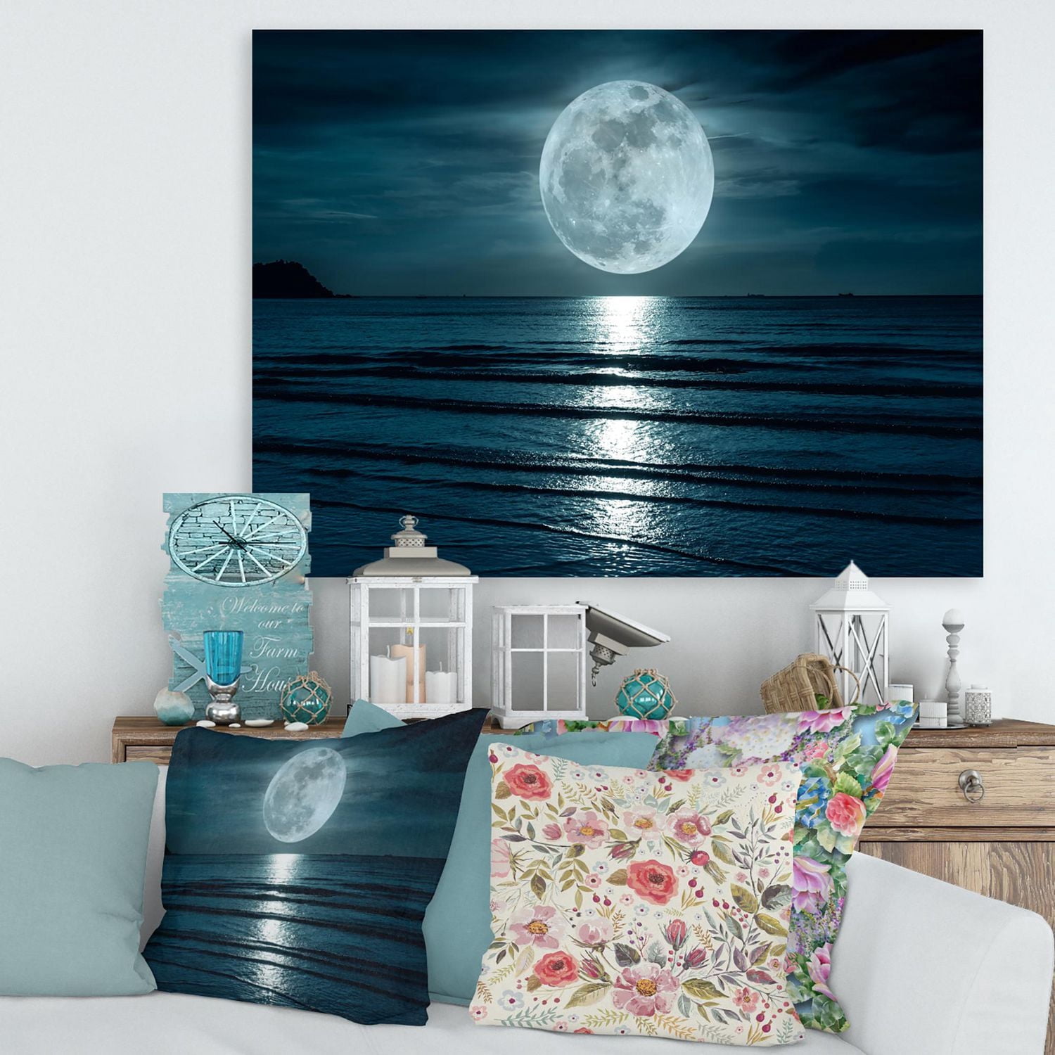 Designart Super lune sur la mer I Art mural sur toile