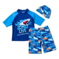 thumbnail image 1 of XASZHN Toddler Swimsuit Boy 3 Piece Boys Swim Set Short Sleeve Boys Swim Shirt Boy Swim Trunks Rash Guard Bathing Suits Boys Swim Shirt Blue 5-6 Years, 1 of 7