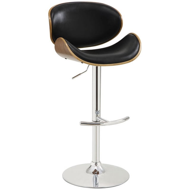 Bowery Hill Faux Leather Curved Seat Adjustable Bar Stool in Black