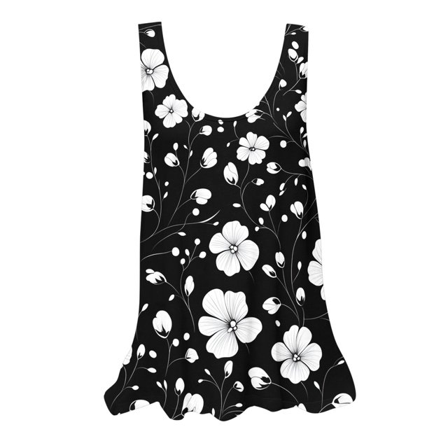 UPPADA Camisoles d'Été pour Femmes à Col Rond Coupe Ample T-Shirts Décontractés Mode Sans Manches Vêtements de Plage Ourlet Fluide Chandails à Enfiler Hauts Plage Boho Vêtements pour Femmes Liquidation Noir,m