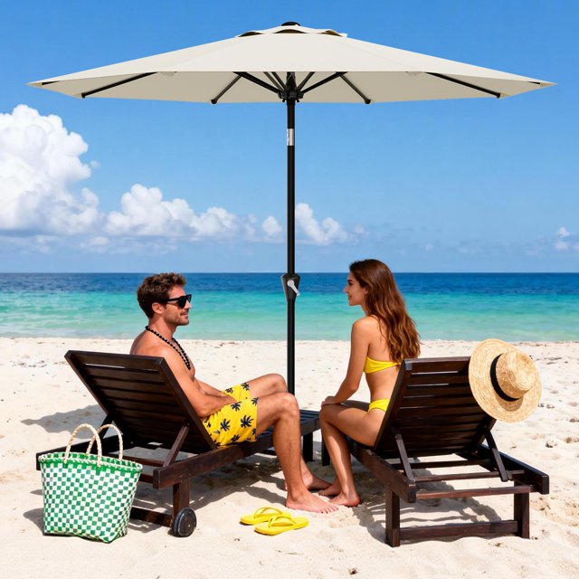 Parasol de Marché de 9 Pi avec Manivelle et Inclinaison, UPF 50 Plus Imperméable pour Terrasse Extérieure, Pare-Soleil avec 8 Baleines Renforcées, Parasol avec Protection UV pour Jardin, Terrasse, Piscine, Balcon, Rouge Bleu Ciel Jaune Marine Kaki Blanc