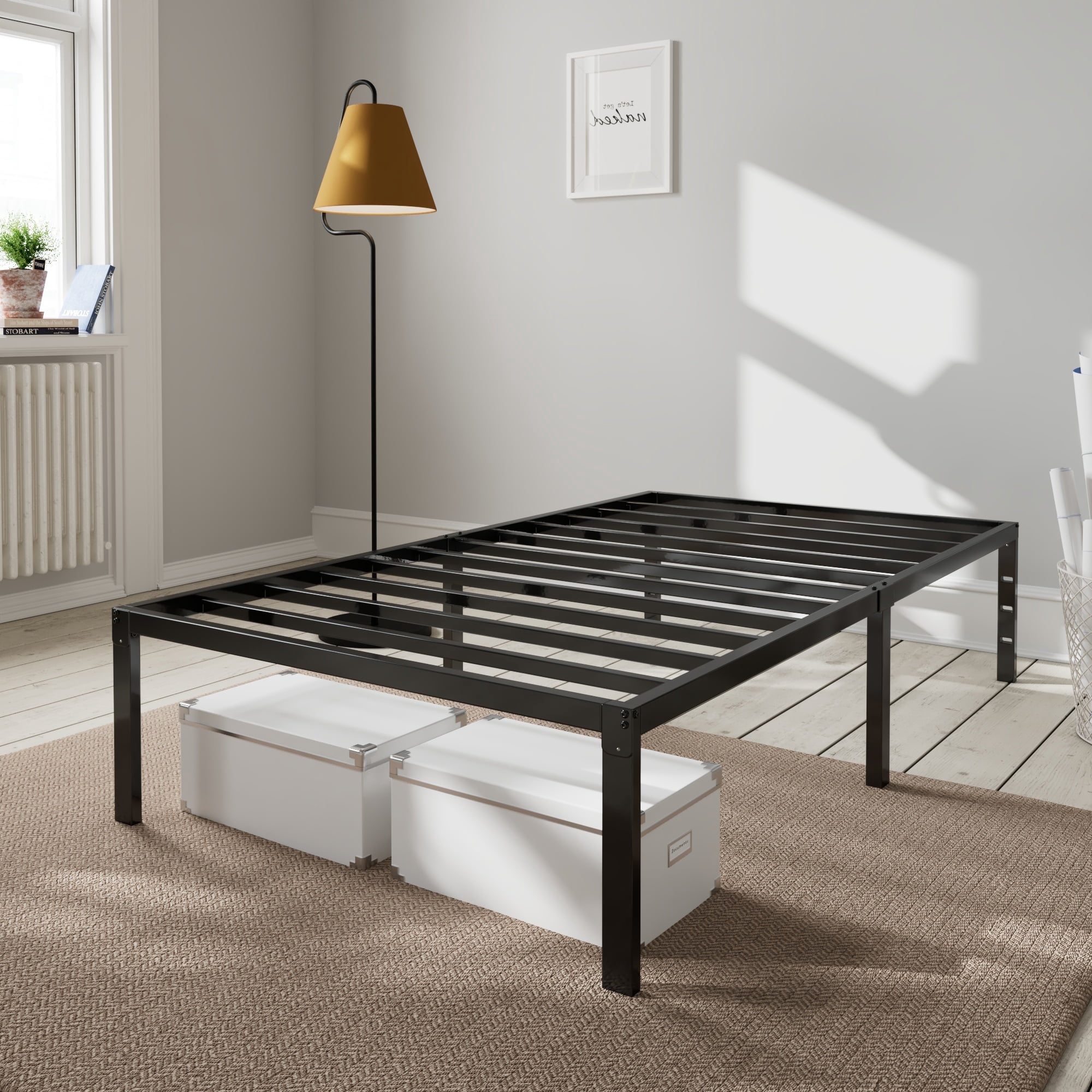 Amolife Cadre de Lit Plateforme en Métal Robuste Format Simple 14 Pouces avec Grand Espace de Rangement sous le Lit, Noir