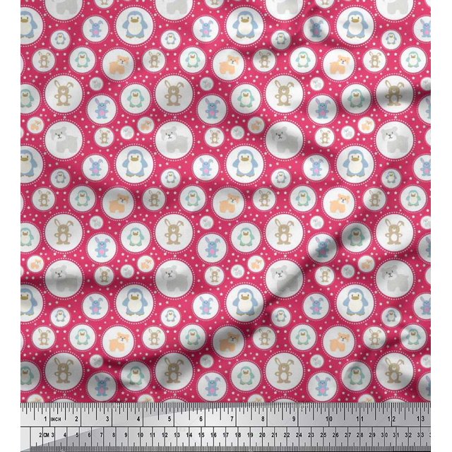 Soimoi Polyester Crepe Fabric Star & Cute Animals Kids Fabric Prints by Yard 52 Inch Wide
