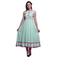 thumbnail image 1 of Bimba Robe Anarkali Florale Pastel Menthe Col Mandarin Sans Manches Kurtis pour Femmes Imprimé Robe Maxi X-Small, 1 of 6