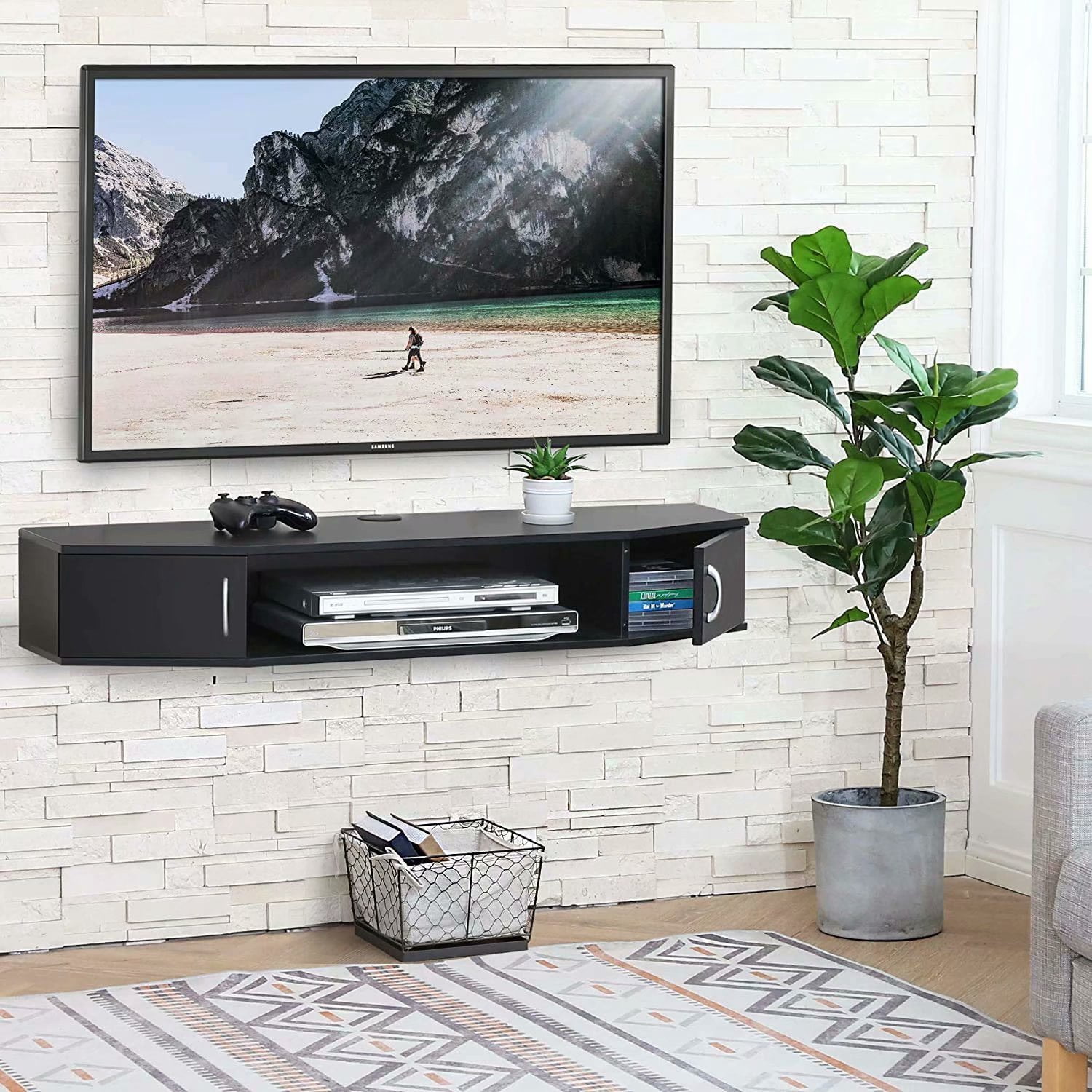 FITUEYES Floating TV Stands With Open Shelf,Black,43.3*11.8*6.85in