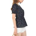 thumbnail image 4 of INSPIRE CHIC Women's Faux Placket Ruffle Hem Puff Sleeve Button Decor Peplum Top, 4 of 6