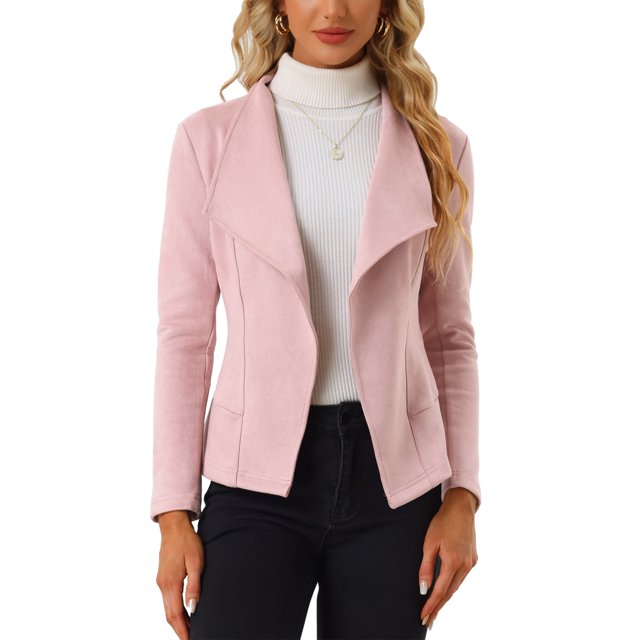 INSPIRE CHIC Cardigan Ouvert à Manches Longues en Faux Suède pour Femmes TP Rose