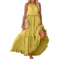 thumbnail image 1 of Plus Size Dresses Sleeveless Maxi Dress Casual Flowy Ruffle Elegant Solid Maxi Dress Yellow XL, 1 of 5